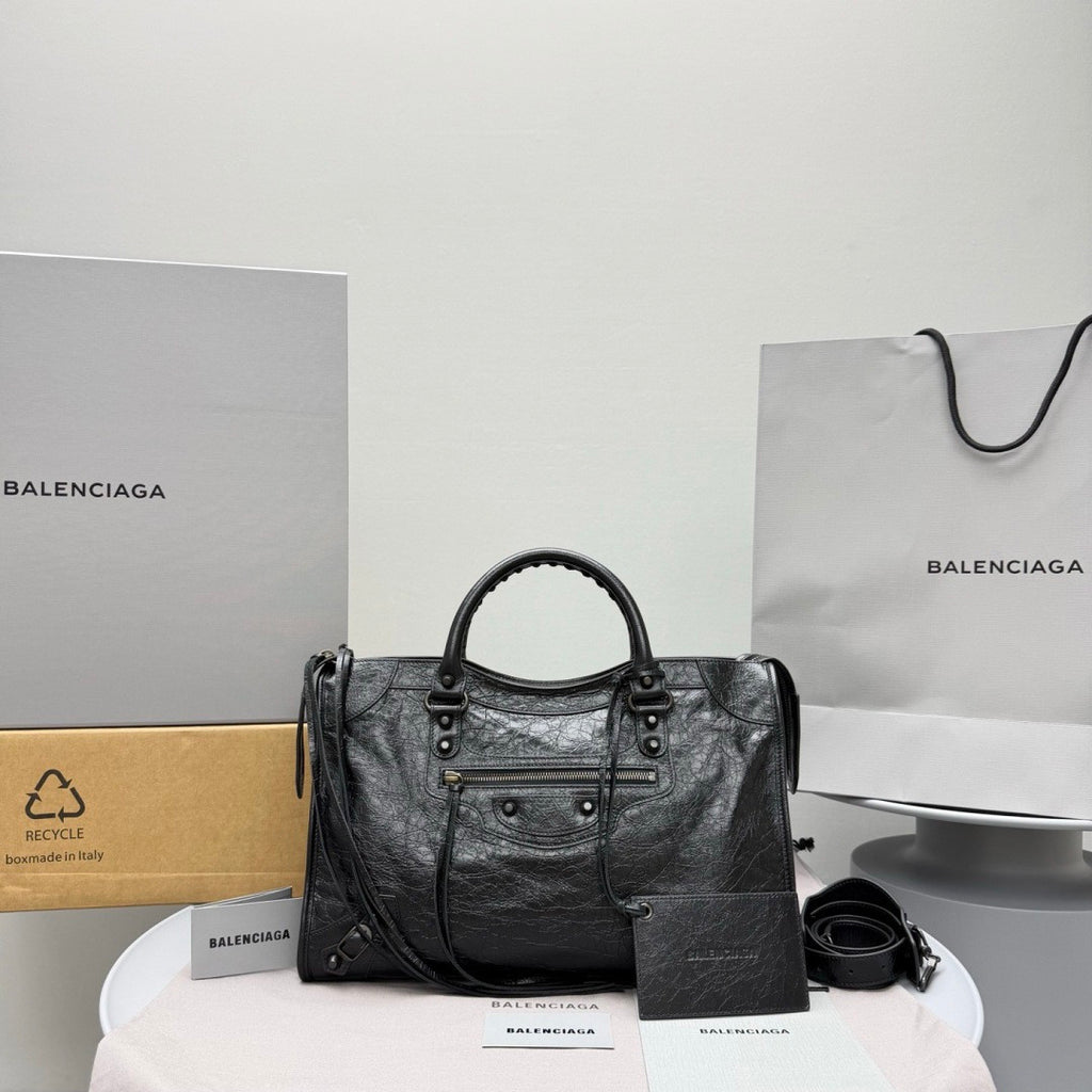Balenciaga Le City Medium And Small Handbags Silver And Black Accents Imported Lambskin Biker Bag Riveted Tote Crossbody Bags #84168A
