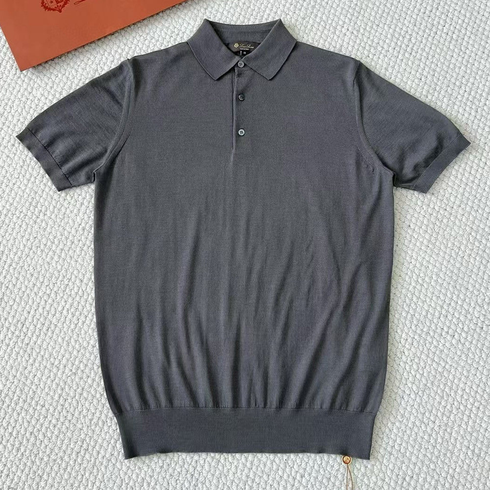 Loro Piana Men's Summer Lapel Straight Solid Color Fitted Pullover Short Sleeve Polo Shirt Ngvp #1554