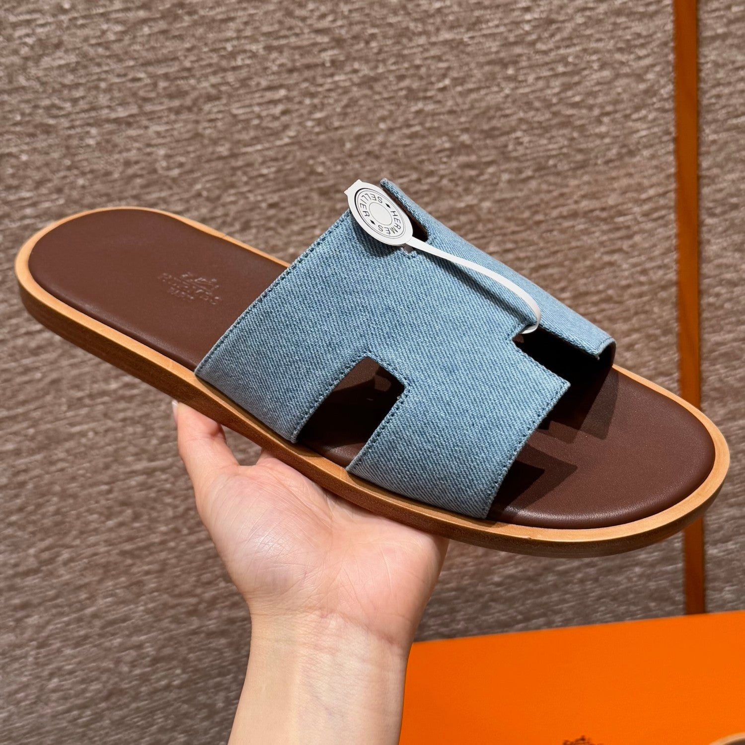 Hermes  Men's Summer Izmir Sandals Embroidered Leather Cowboy Round Toe Flat Casual Slippers Shoes #81317