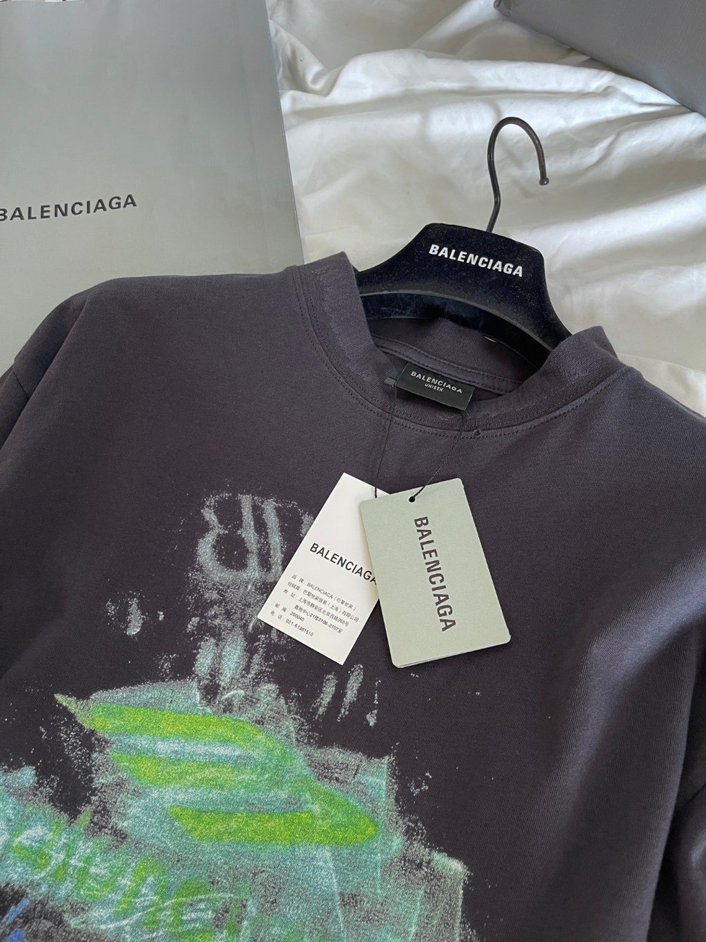 Balenciaga Women's And Men's Summer Solid Color Cotton Graffiti Printed Brushed Regular Fit Round Neck Long Sleeve T-Shirt #75931