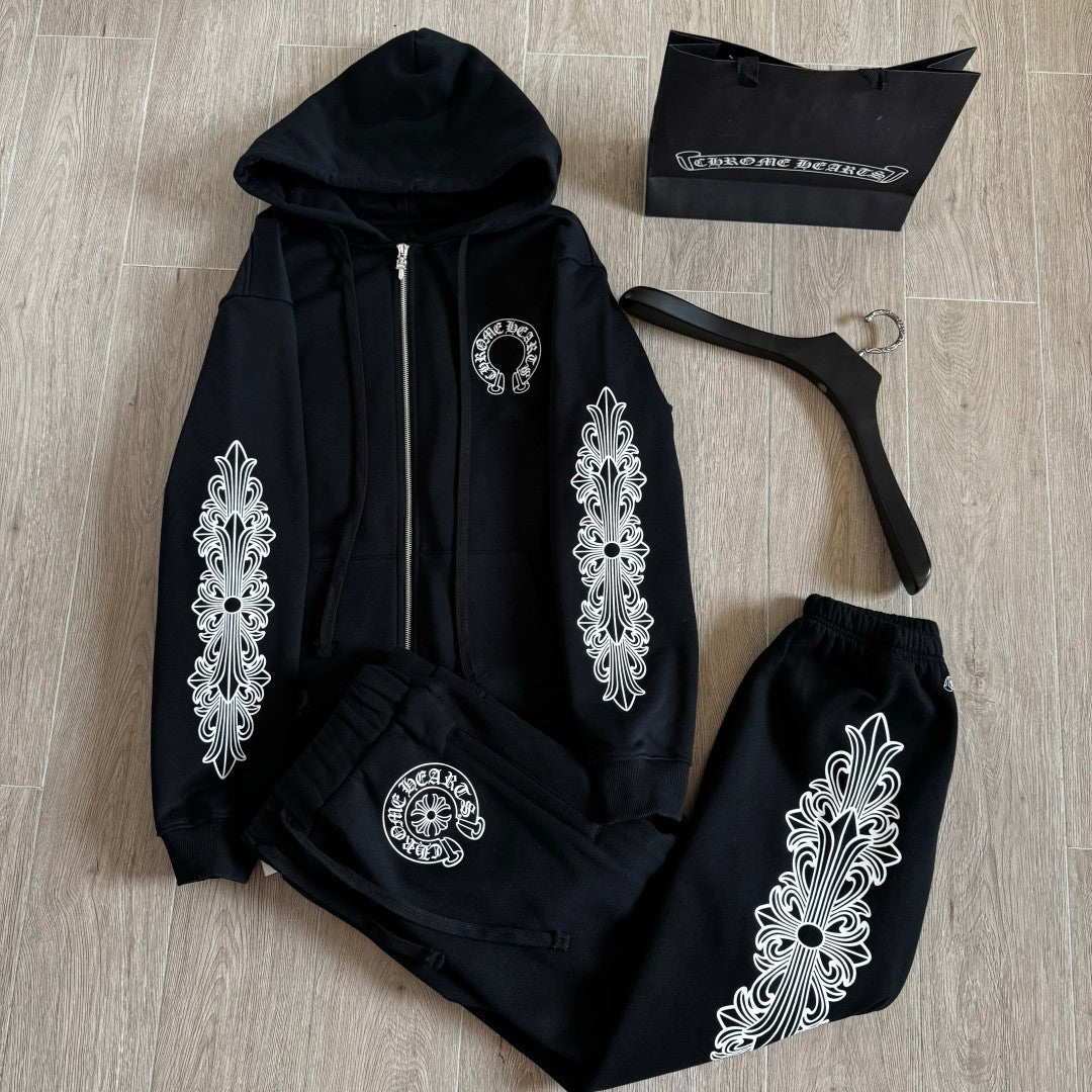 Chrome Hearts Side Floral Leg Pattern Hooded Sweatshirt Pants #375724