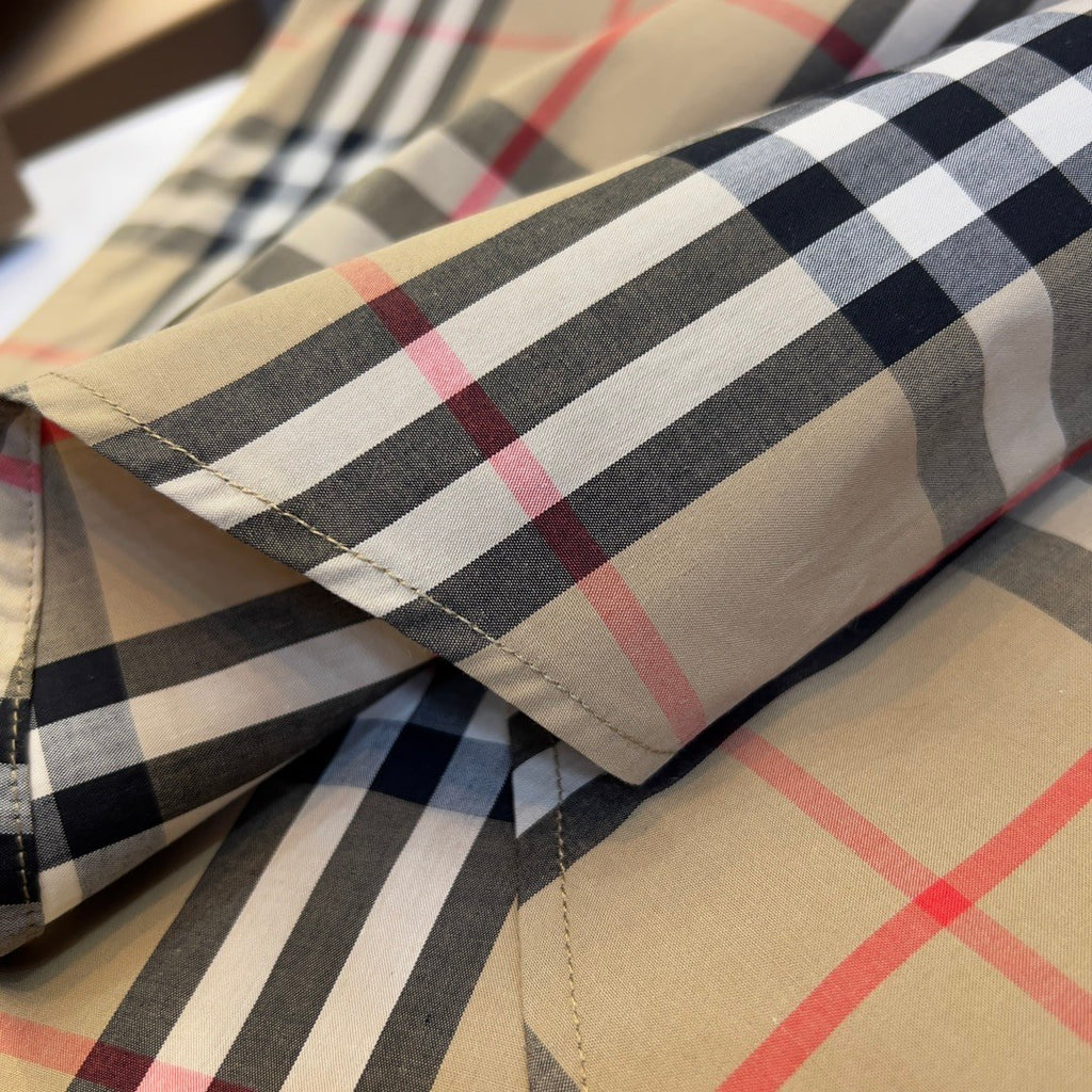 Burberry Men's Summer Checkered Print Single-Breasted Collar Short-Sleeved Shirt #77686