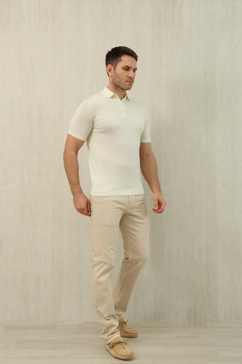 Loro Piana Men's Summer Lapel Straight Solid Color Fitted Pullover Short Sleeve Polo Shirt Ngvp #1554