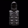 Moncler Men's Winter Black Solid Colour Logo Label Zip Hooded Down Short Waistcoat Vest #97646