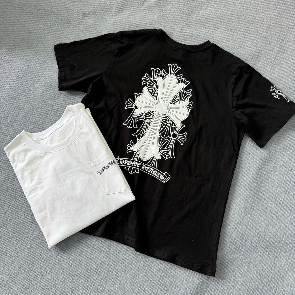 Chrome Hearts Men's Summer Solid Color Cross Print Round Neck Cotton Short Sleeve T-Shirt #77171