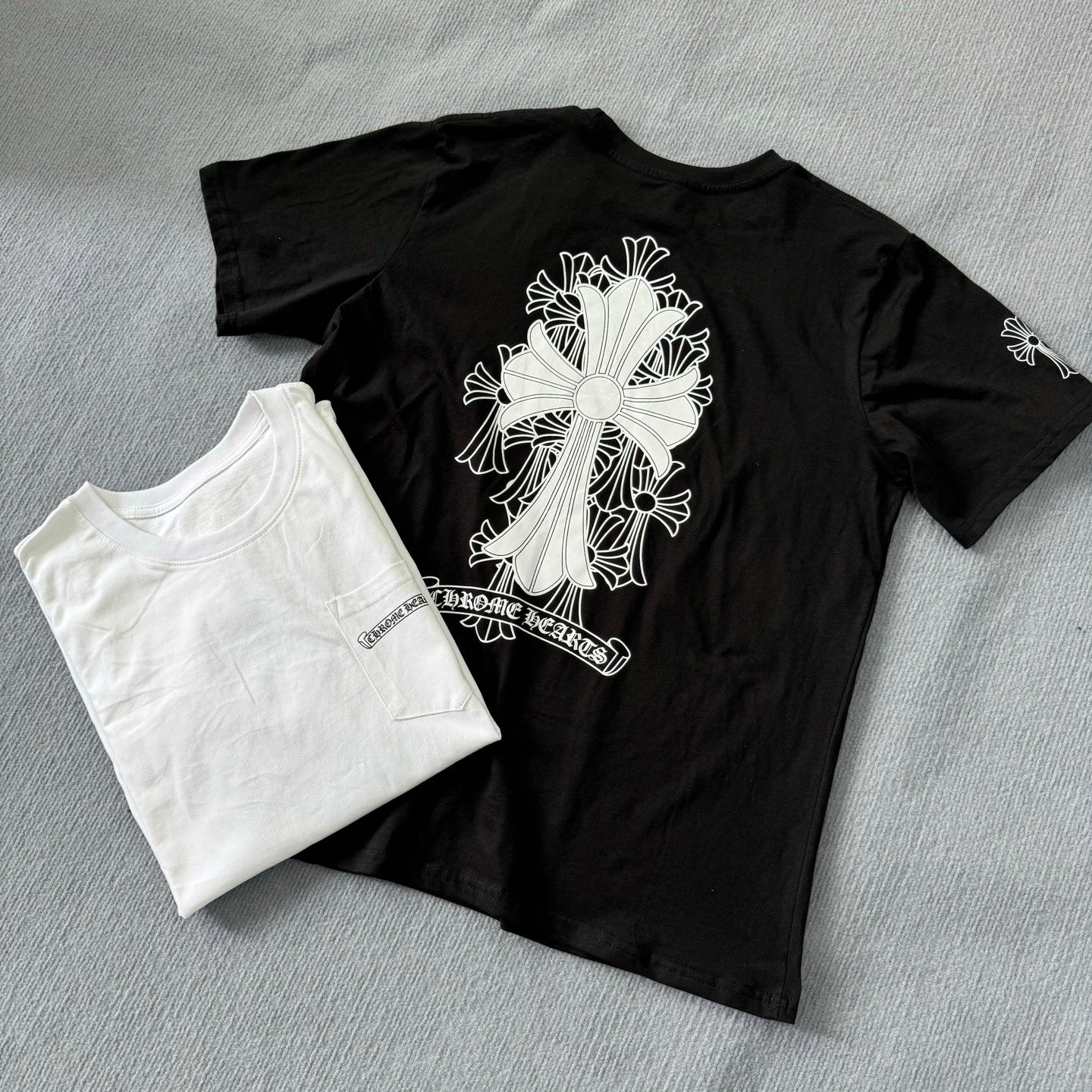 Chrome Hearts Men's Summer Solid Color Cross Print Round Neck Cotton Short Sleeve T-Shirt #77171