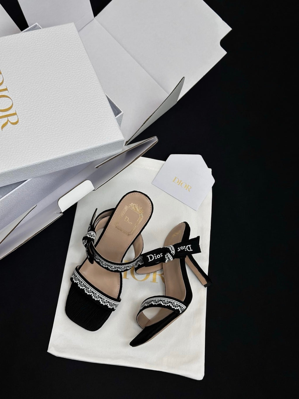 Dior Embroidered Monogram Lace Strap High Heels 10CM#380072