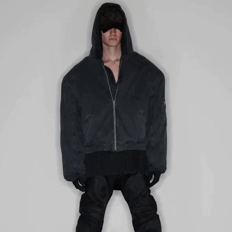 Greg Ross Men's Autumn And Winter Vintage Shoulder Pad Solid Color Reversible Long Sleeve Hooded Jacket Ngvp #1694