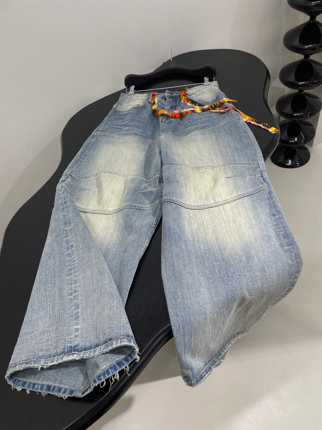 Balenciaga BAGGY Men's Spring/summer Scenic Webbing Contour Deconstructed Straight Leg Pants Denim Trend Old Wide Leg Pants Ngvp #9973