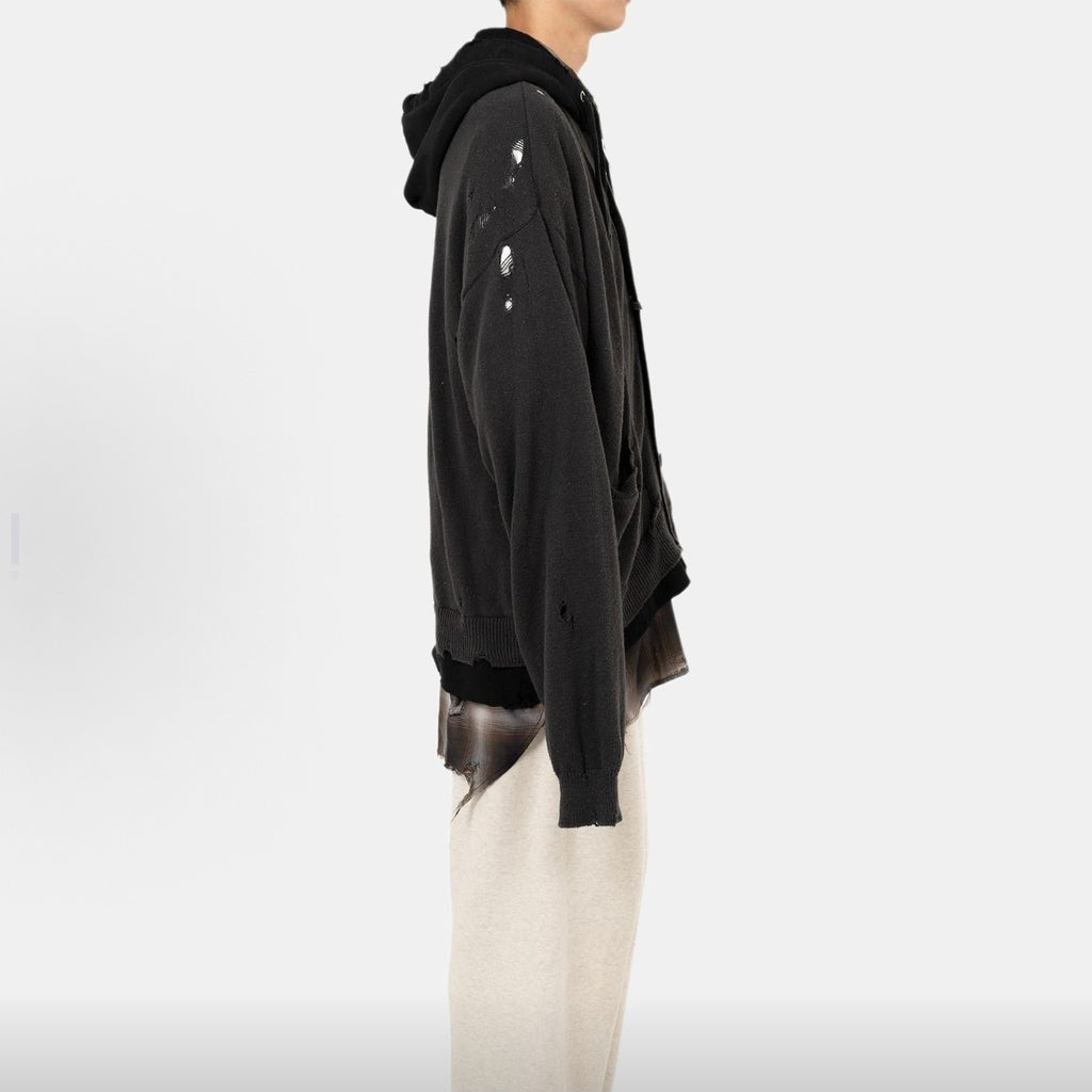 Maison Mihara Yasuhiro Spring/summer Fashion Casual Solid Color Hooded Zipper Embroidered Oversized Relaxed Patchwork Long Sleeve Knit Sweater Jacket #79498