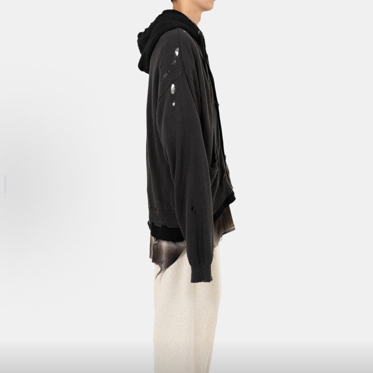 Maison Mihara Yasuhiro Spring/summer Fashion Casual Solid Color Hooded Zipper Embroidered Oversized Relaxed Patchwork Long Sleeve Knit Sweater Jacket #79498
