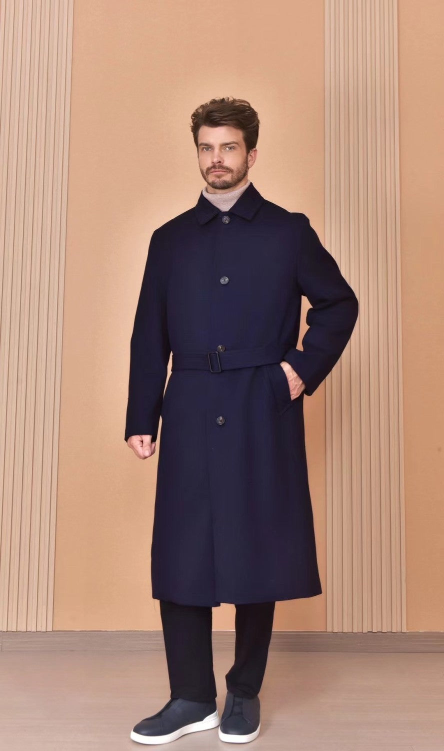Loro Piana Men's Reversible Double-Faced Coat with Belt. Single-Button Lapel. Long Fit Jacket Ngvp #2336