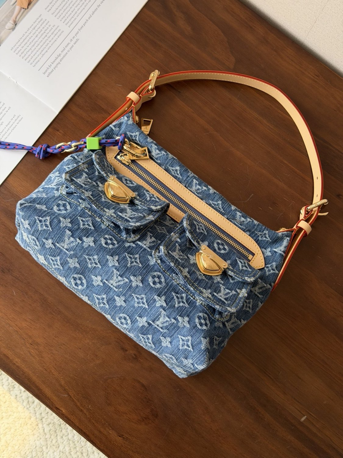 LOUIS VUITTON Baggy Nano Diane Pochette Accessoire Cargo Side Trunk MM Monogram Denim Handbags #381842