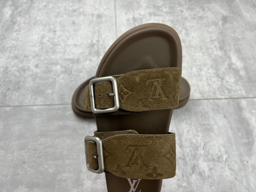 Louis Vuitton Men's Summer Solid Color Classic Fashion Casual Logo Print Slippers Round Toe Flat Mule Shoes #78169