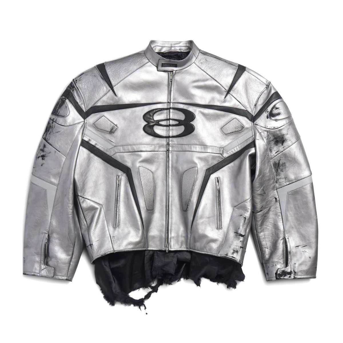 Balenciaga Men's Autumn and Winter Solid Color Irregular Shape Round Neck Zipper Long Sleeve Leather Jacket #75194
