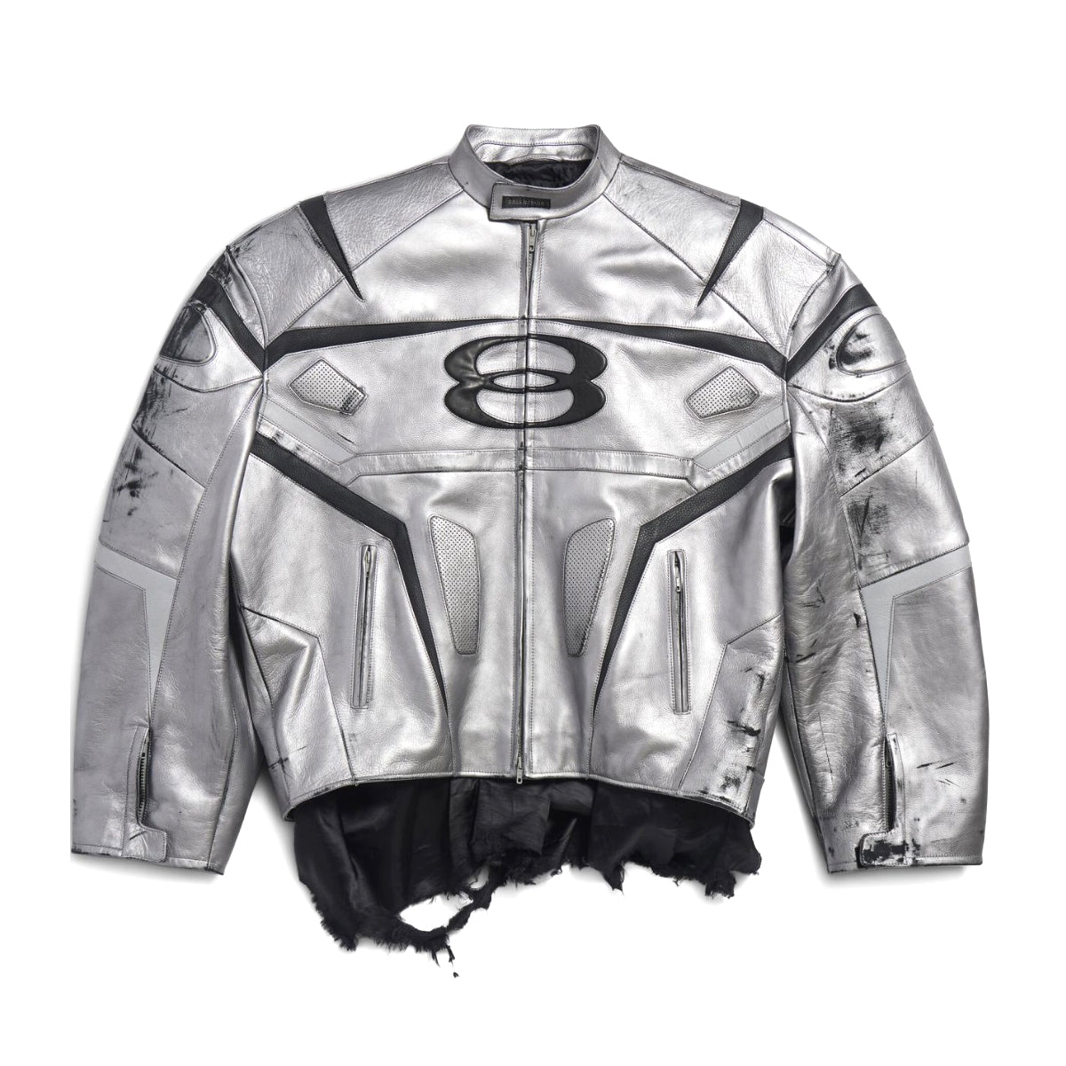 Balenciaga Men's Autumn and Winter Solid Color Irregular Shape Round Neck Zipper Long Sleeve Leather Jacket #75194
