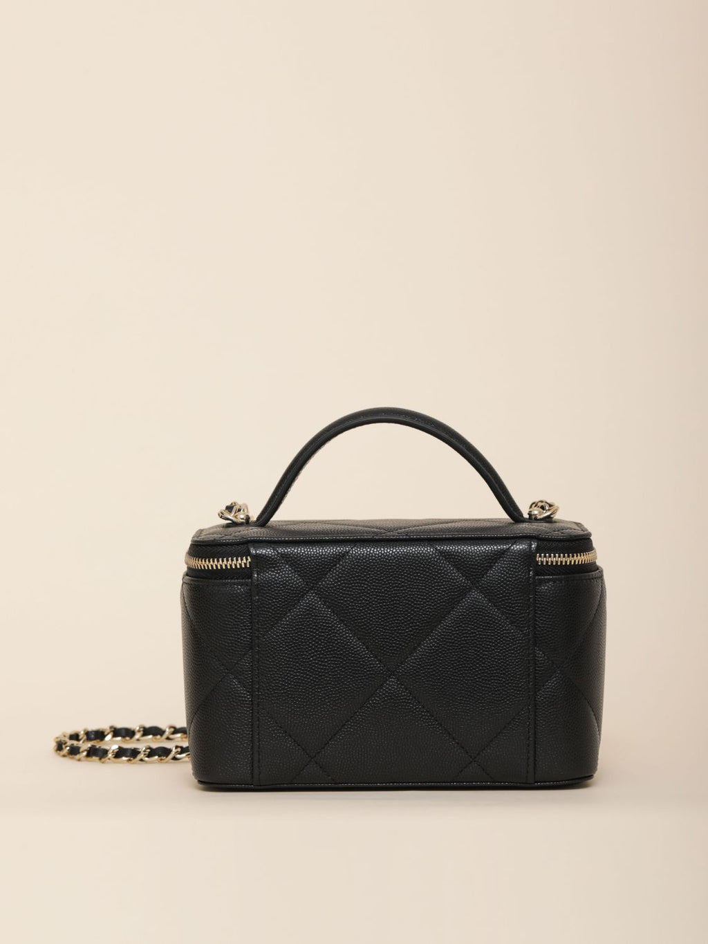 Chanel Long Vanity With Chain Grained Shiny Calfskin Gold Tone Metal Black #332777