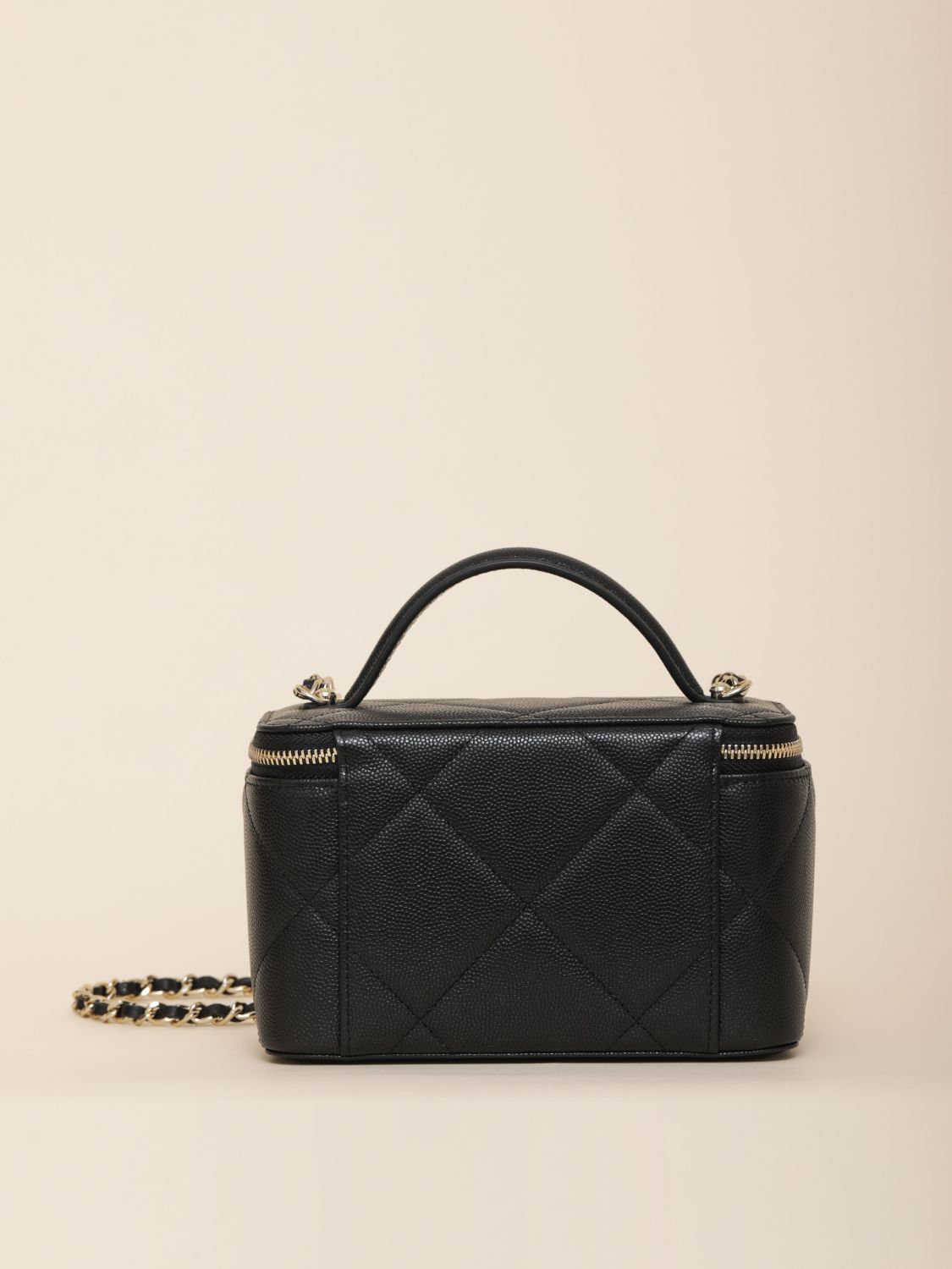 Chanel Long Vanity With Chain Grained Shiny Calfskin Gold Tone Metal Black #332777