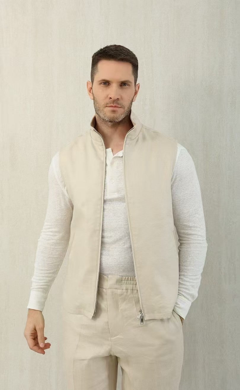 Ermenegildo Zegna Men's Spring And Autumn Solid Color Standing Collar Zipper Fit Sleeveless Vest Jacket Ngvp #1168