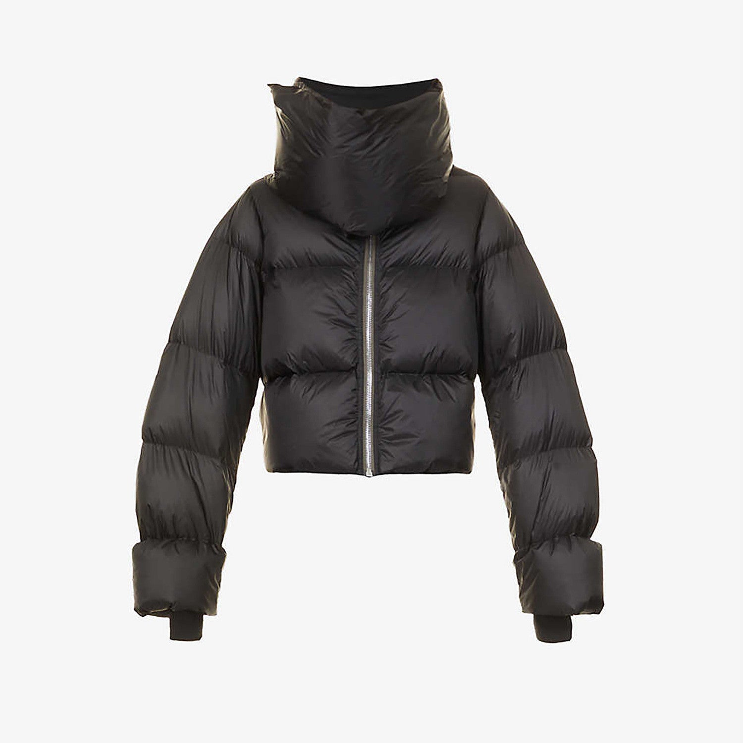 Rick Owens Men's Women's Fall And Winter Dark Windproof Scarf Down Jacket Thickened Warm Short Ultra-long-sleeved Zipper Down Jacket Ngvp #2494