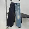Balenciaga Men's Women's Colorblocking Denim Patchwork Old Damage Casual Loose Straight Leg Lace-Up Pants Ngvp #1818