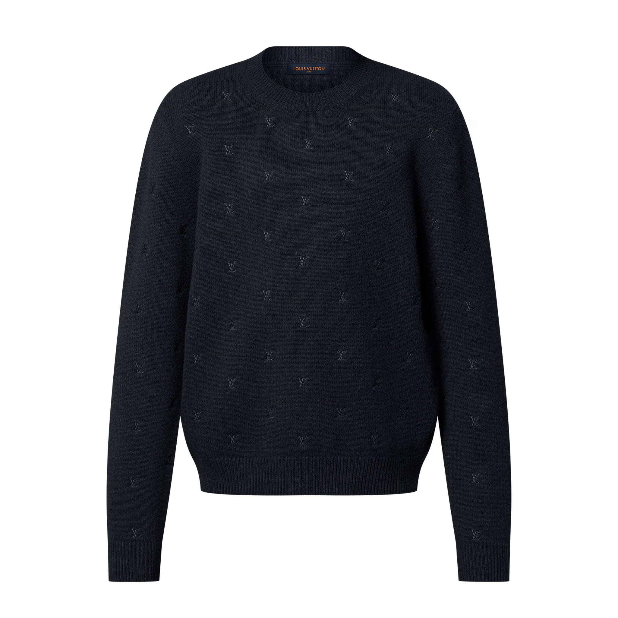 Louis Vuitton Men's Spring and Autumn Solid Color Embroidery Logo Printed Crew Neck Knit Wool Sweater #73953