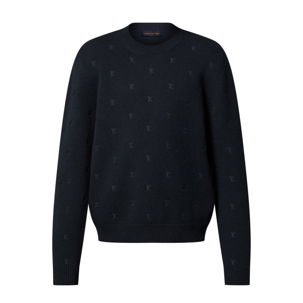 Louis Vuitton Men's Spring and Autumn Solid Color Embroidery Logo Printed Crew Neck Knit Wool Sweater #73953