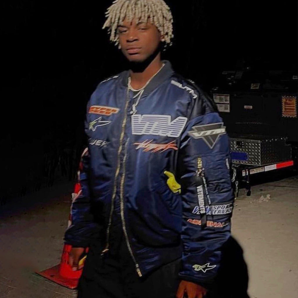 Vetements Men's Spring And Autumn Fashion High Street Racing Suit Metal Zipper Standing Collar Jacket Embroidered Logo Black Jacket  #98328