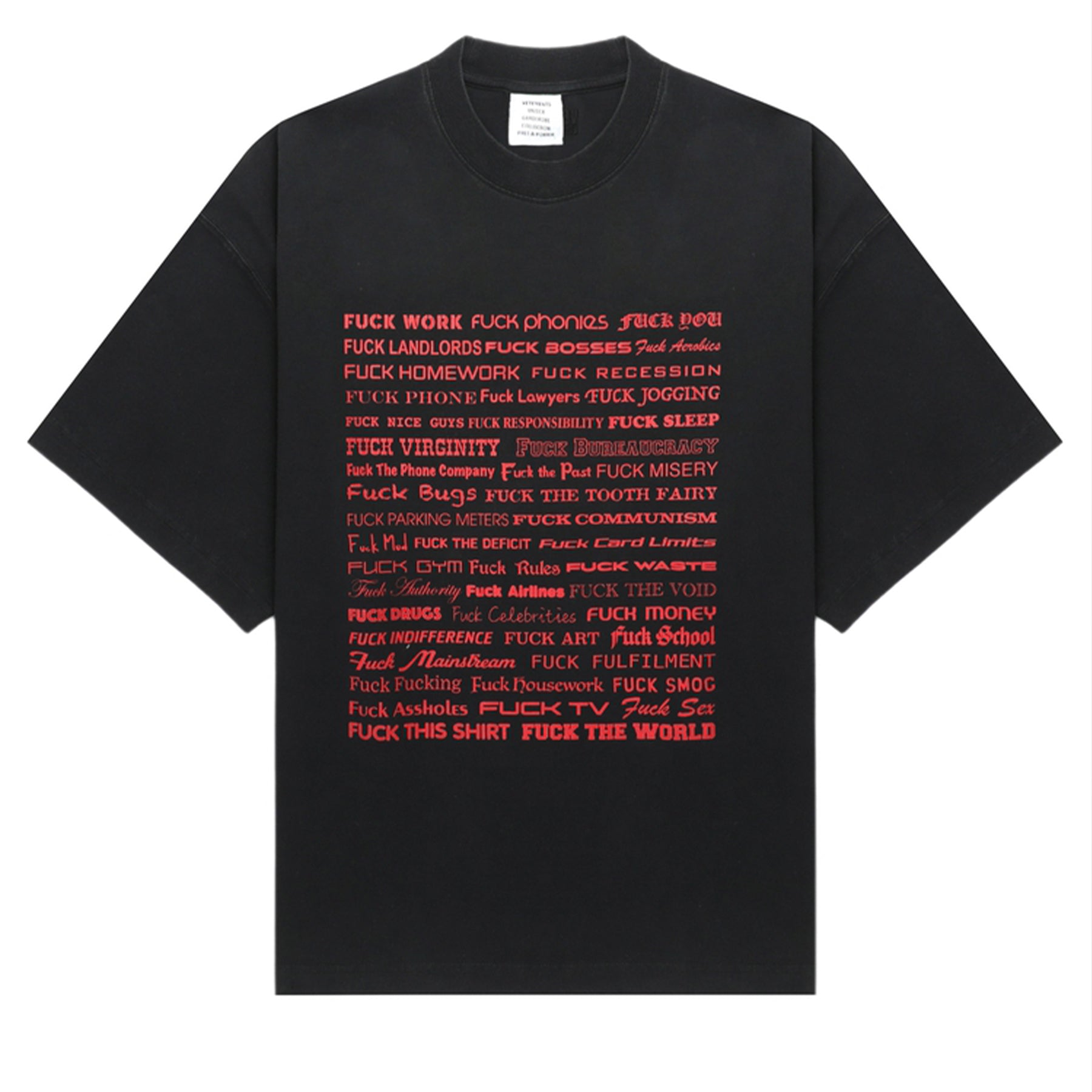 Vetements F*ck Letter Print Loose Fit Short Sleeve T-shirt Tee Men's Spring And Summer Retro High Street Trend Black Casual Top Ngvp #2479