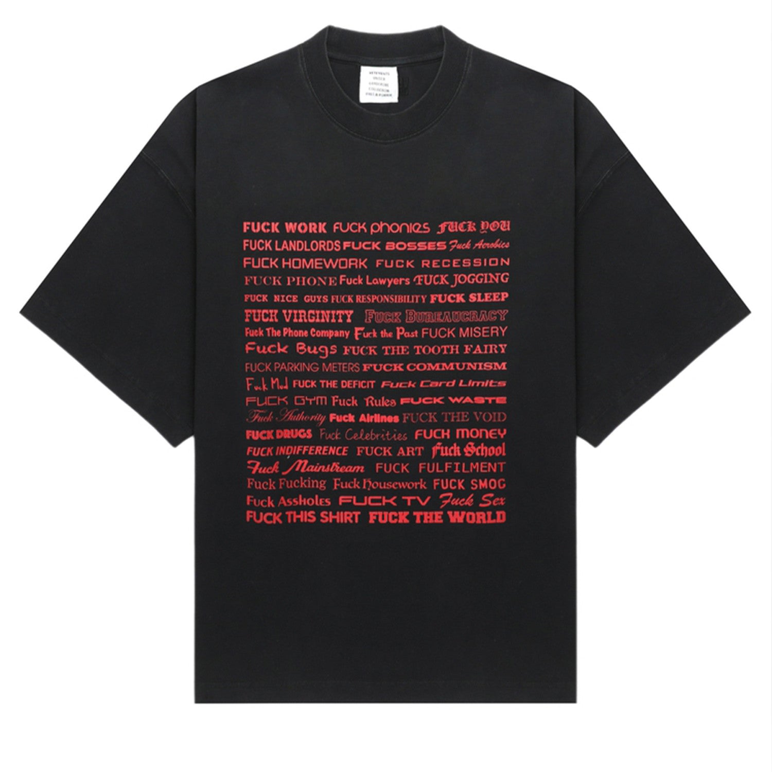 Vetements F*ck Letter Print Loose Fit Short Sleeve T-shirt Tee Men's Spring And Summer Retro High Street Trend Black Casual Top Ngvp #2479