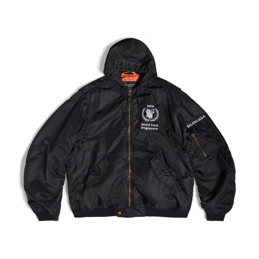 Balenciaga Men's Black Autumn/Winter Monogram Printed Loose Fit Hooded Zip Jacket #73343