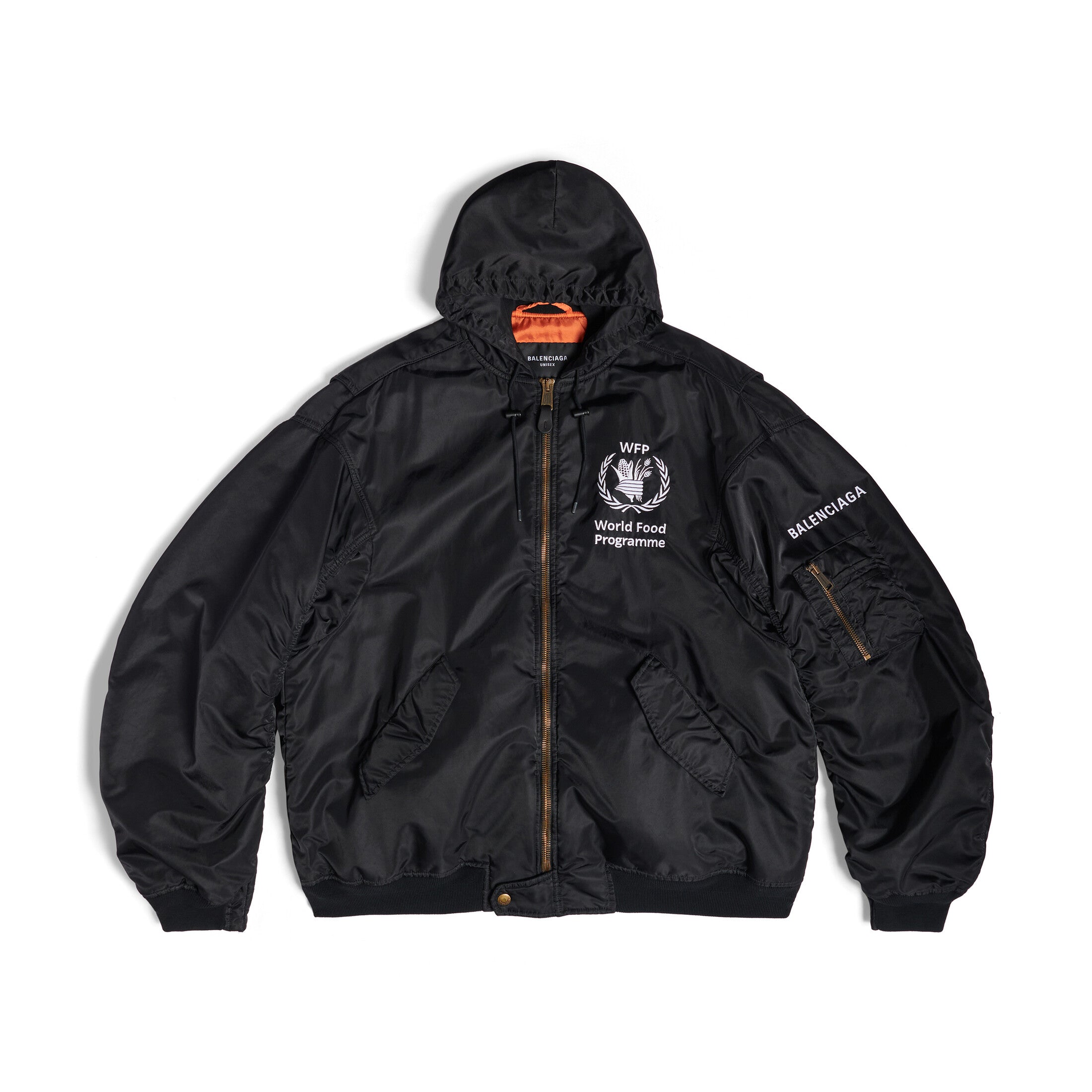 Balenciaga Men's Black Autumn/Winter Monogram Printed Loose Fit Hooded Zip Jacket #73343