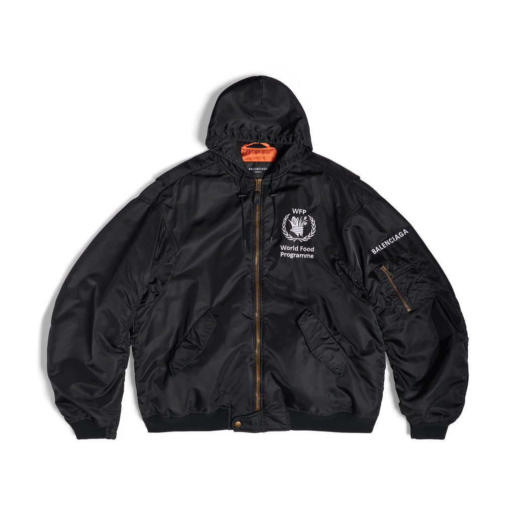 Balenciaga Men's Black Autumn/Winter Monogram Printed Loose Fit Hooded Zip Jacket #73343
