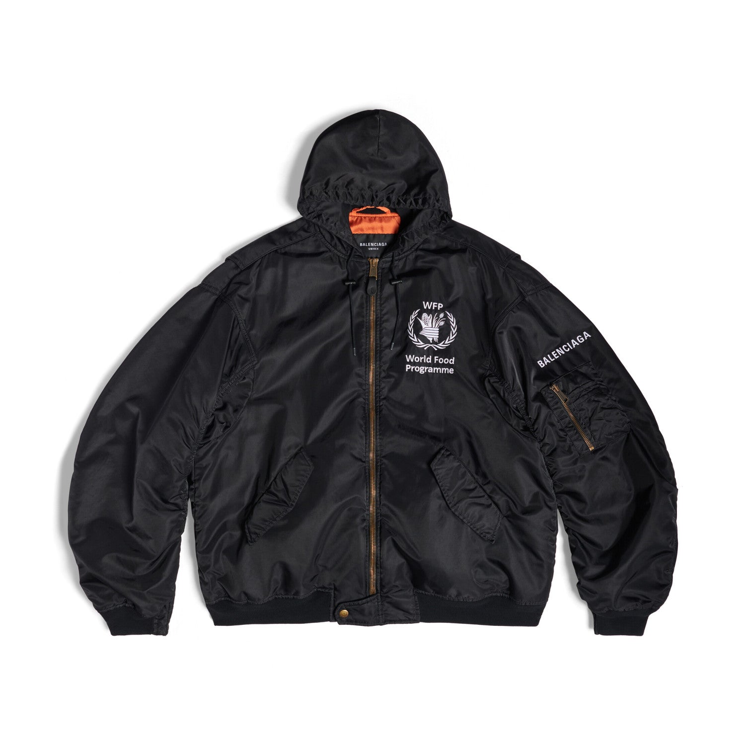Balenciaga Men's Black Autumn/Winter Monogram Printed Loose Fit Hooded Zip Jacket #73343