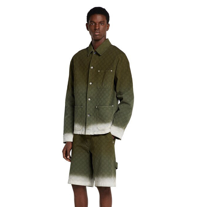 Gucci Men's Summer Fashion Casual Collared Single-Button Long Sleeve Shirt with Double G Jacquard Pattern. Paired with Casual Single Button Shorts Suit Set #78678
