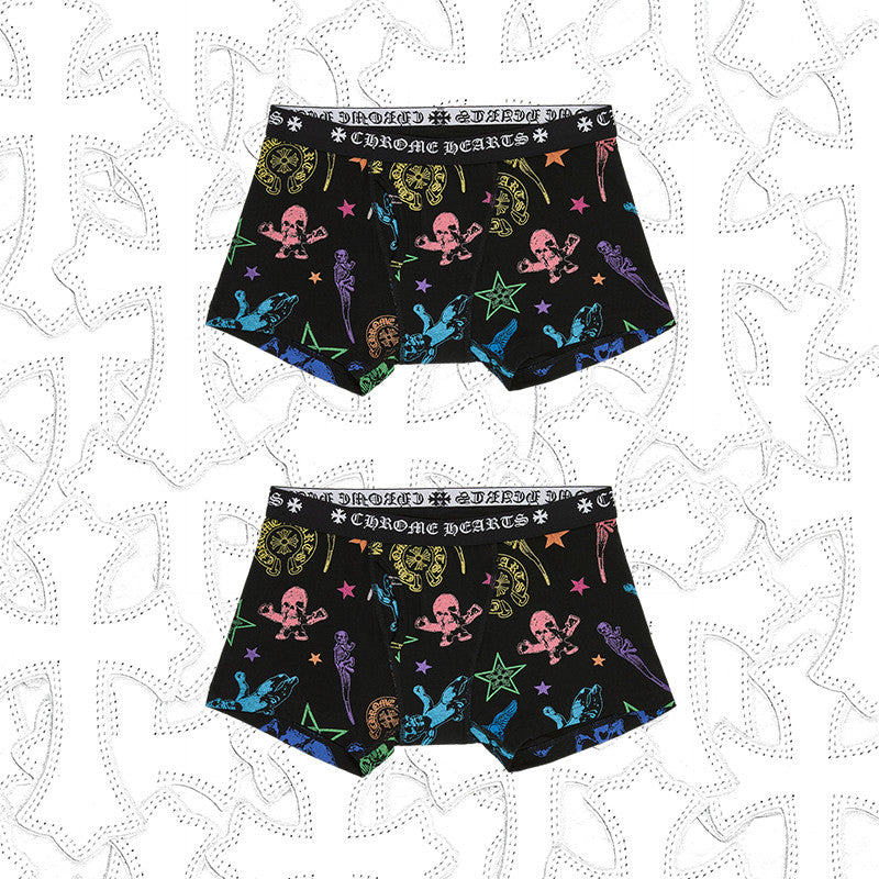 NlGO Chrome Hearts Men's And Women's Pure Color Sanskrit Print Cotton High Elasticity Boxer Briefs Underwear #77394