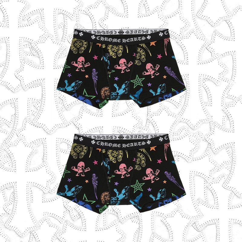 NlGO Chrome Hearts Men's And Women's Pure Color Sanskrit Print Cotton High Elasticity Boxer Briefs Underwear #77394