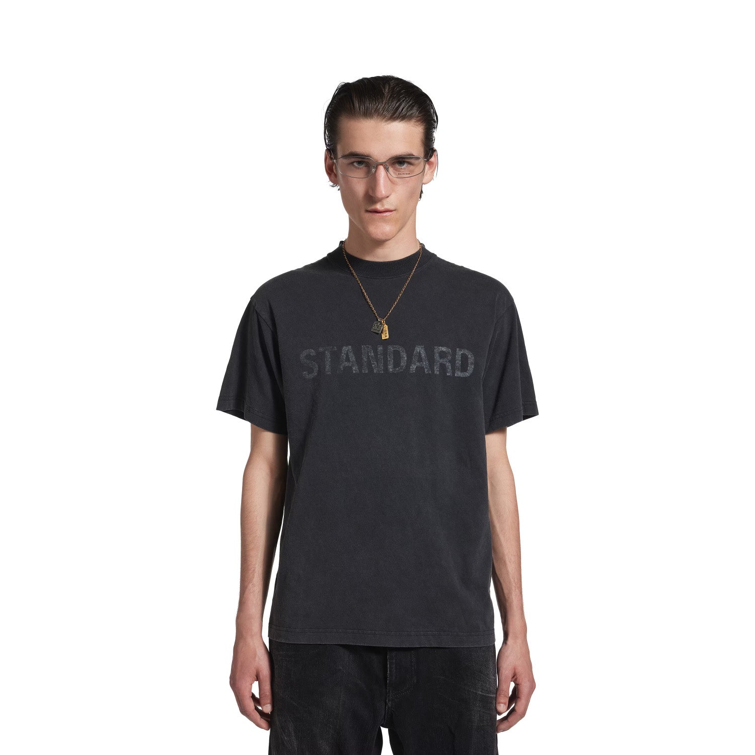Balenciaga ﻿﻿Men's Summer Standard Print Black Faded Crew Neck Straight-Cut Knit Short-Sleeve T-shirt Ngvp #2353