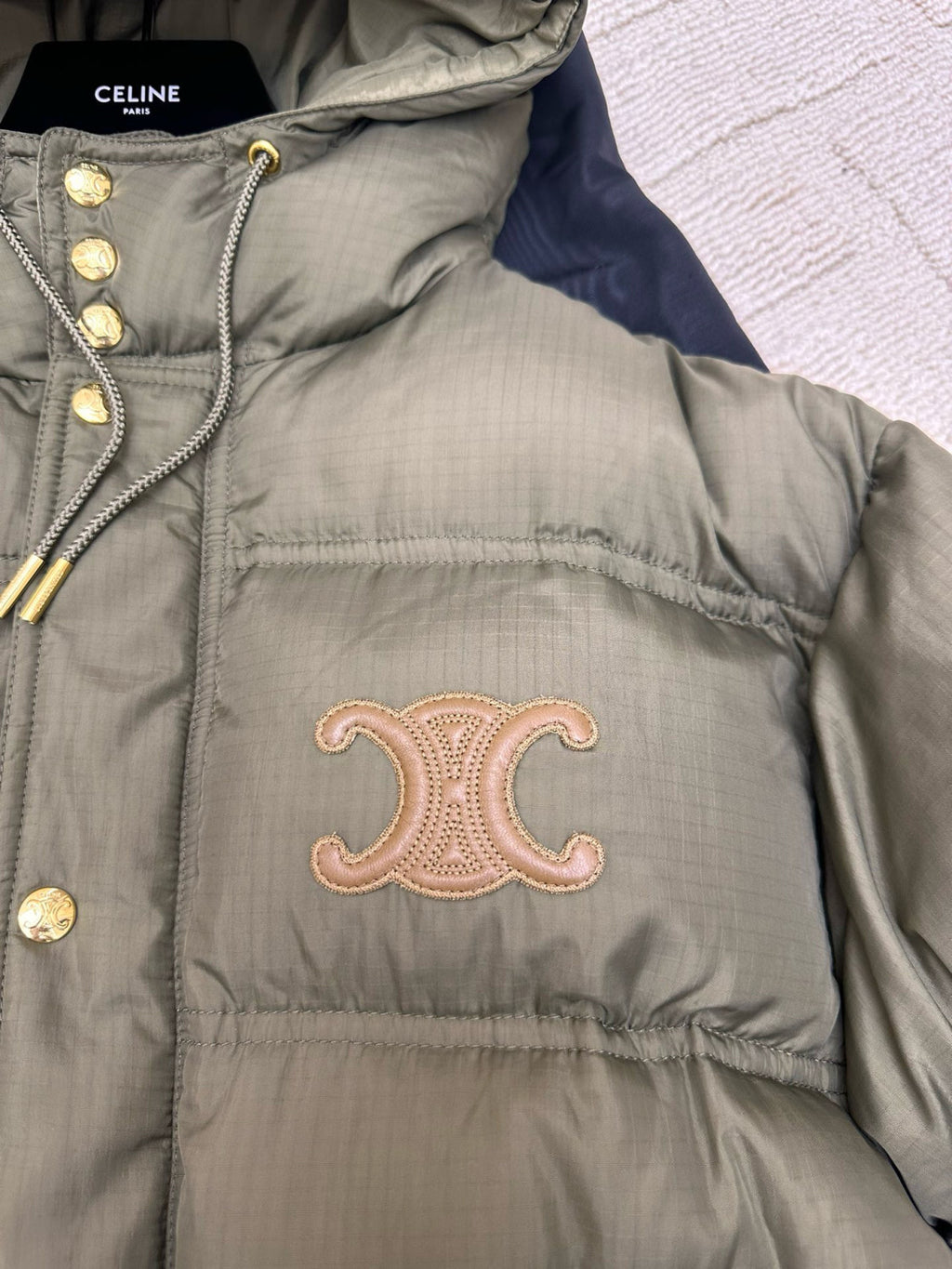 Celine Men's And Women's Winter Fashion Casual Hooded Zipper Single Button Solid Color Logo Embellished Long Sleeve Down Jacket #79123