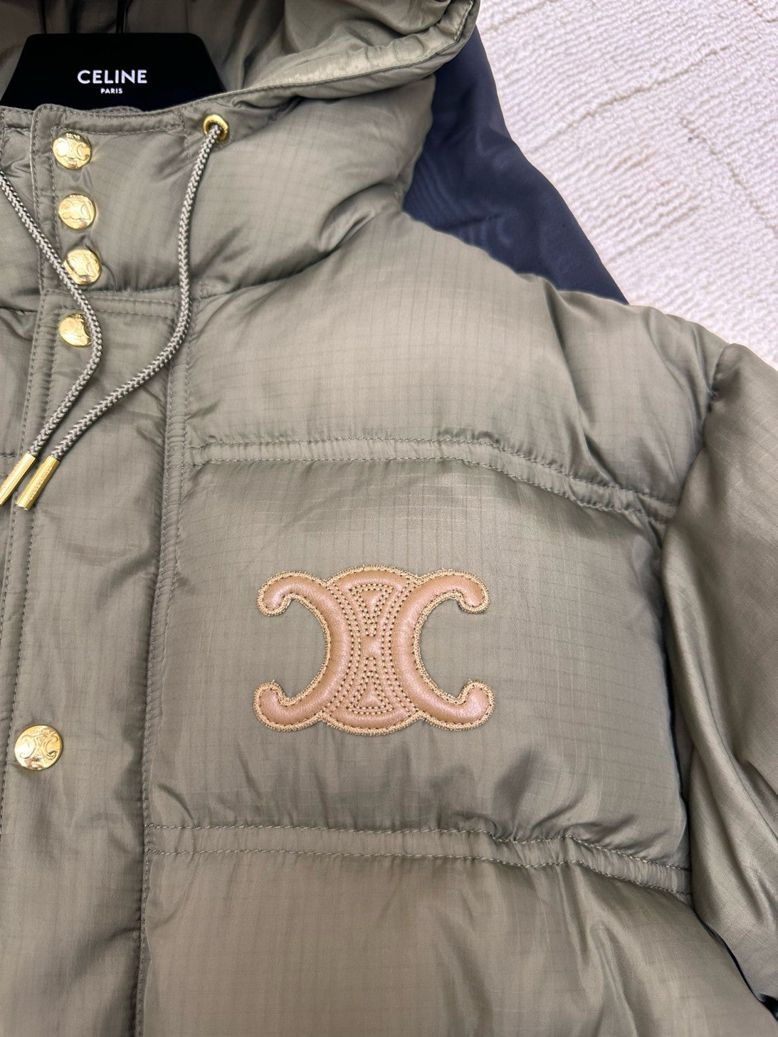 Celine Men's And Women's Winter Fashion Casual Hooded Zipper Single Button Solid Color Logo Embellished Long Sleeve Down Jacket #79123