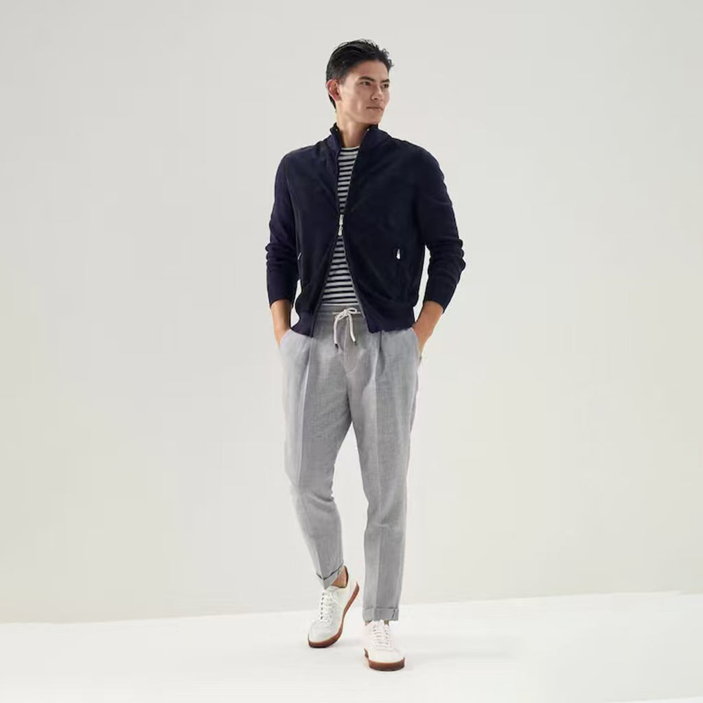 Brunello Cucinelli Men's Spring And Summer Tie Gray Linen Pants Fashion Trend Casual Comfortable Suit Pants Ngvp #1755