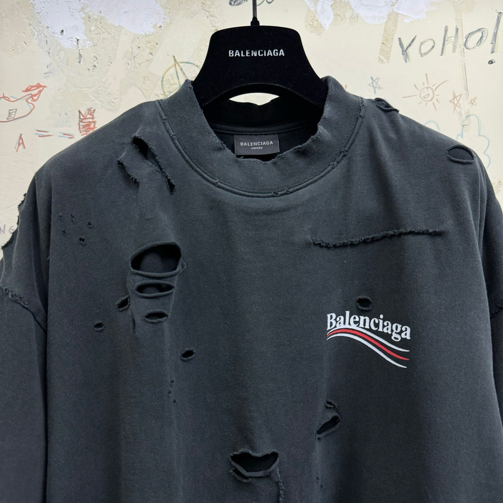 Balenciaga Men's Spring Summer Political Campaign Layered Black Vintage Plain Knit Long Sleeve T-Shirt #75967