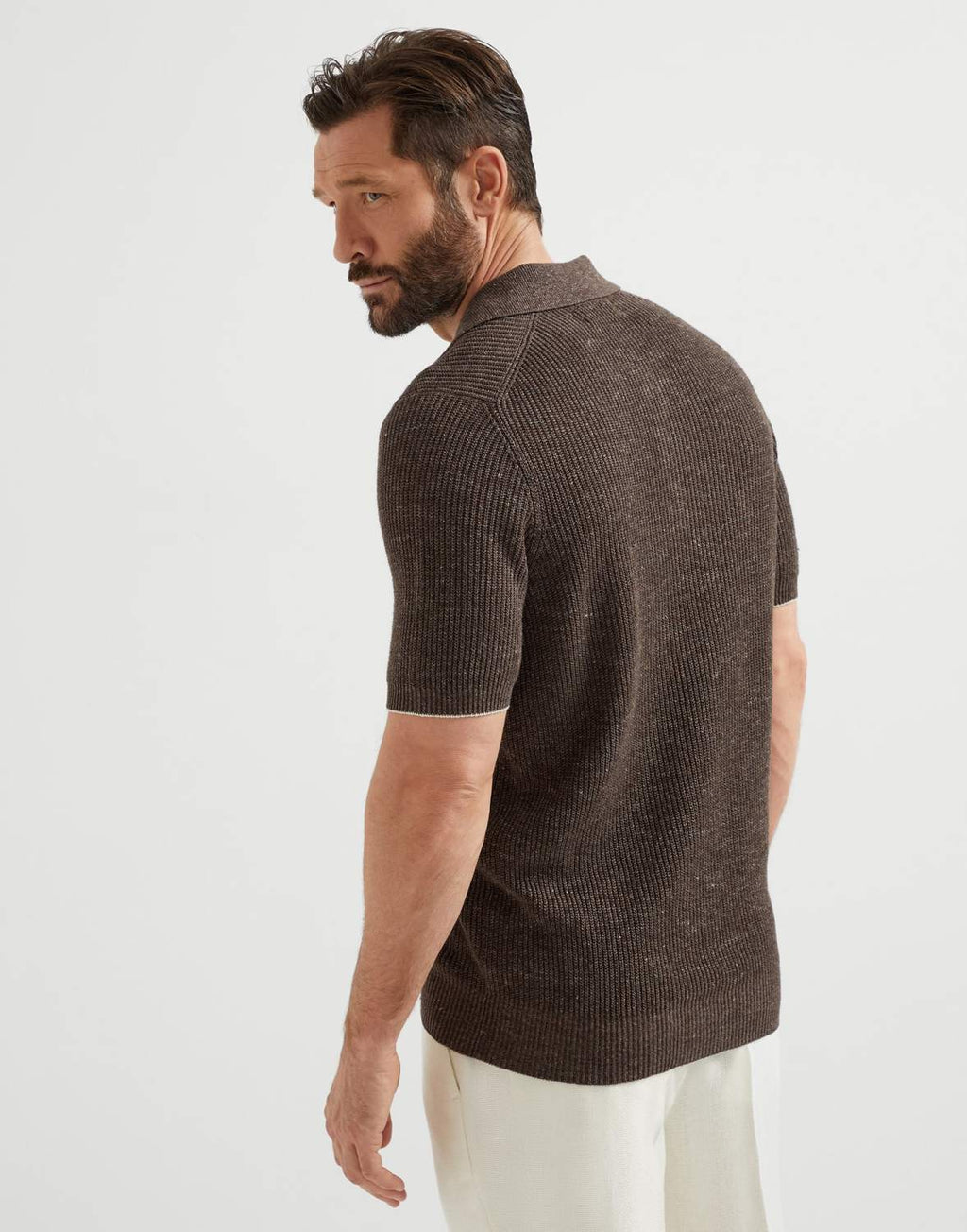 Brunello Cucinelli Men's Summer Linen Cotton Half English Rib Knit Solid Color Short Sleeve Polo Shirt Ngvp #1553