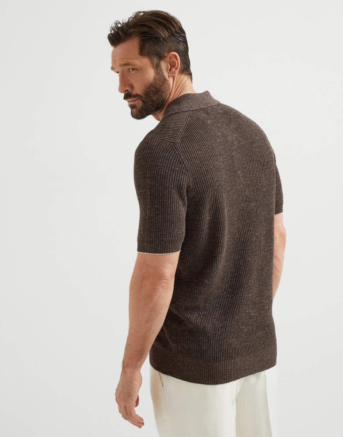 Brunello Cucinelli Men's Summer Linen Cotton Half English Rib Knit Solid Color Short Sleeve Polo Shirt Ngvp #1553