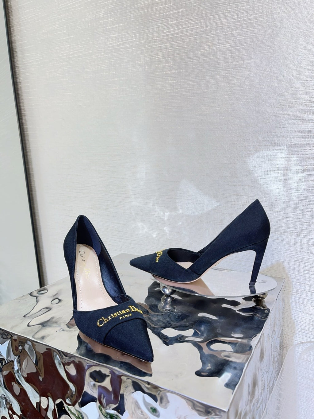 Escarpin My Dior Women's Summer Gold Letter Print Solid Color Cowhide Pointed Toe 8cm High Heel Shoes #77215