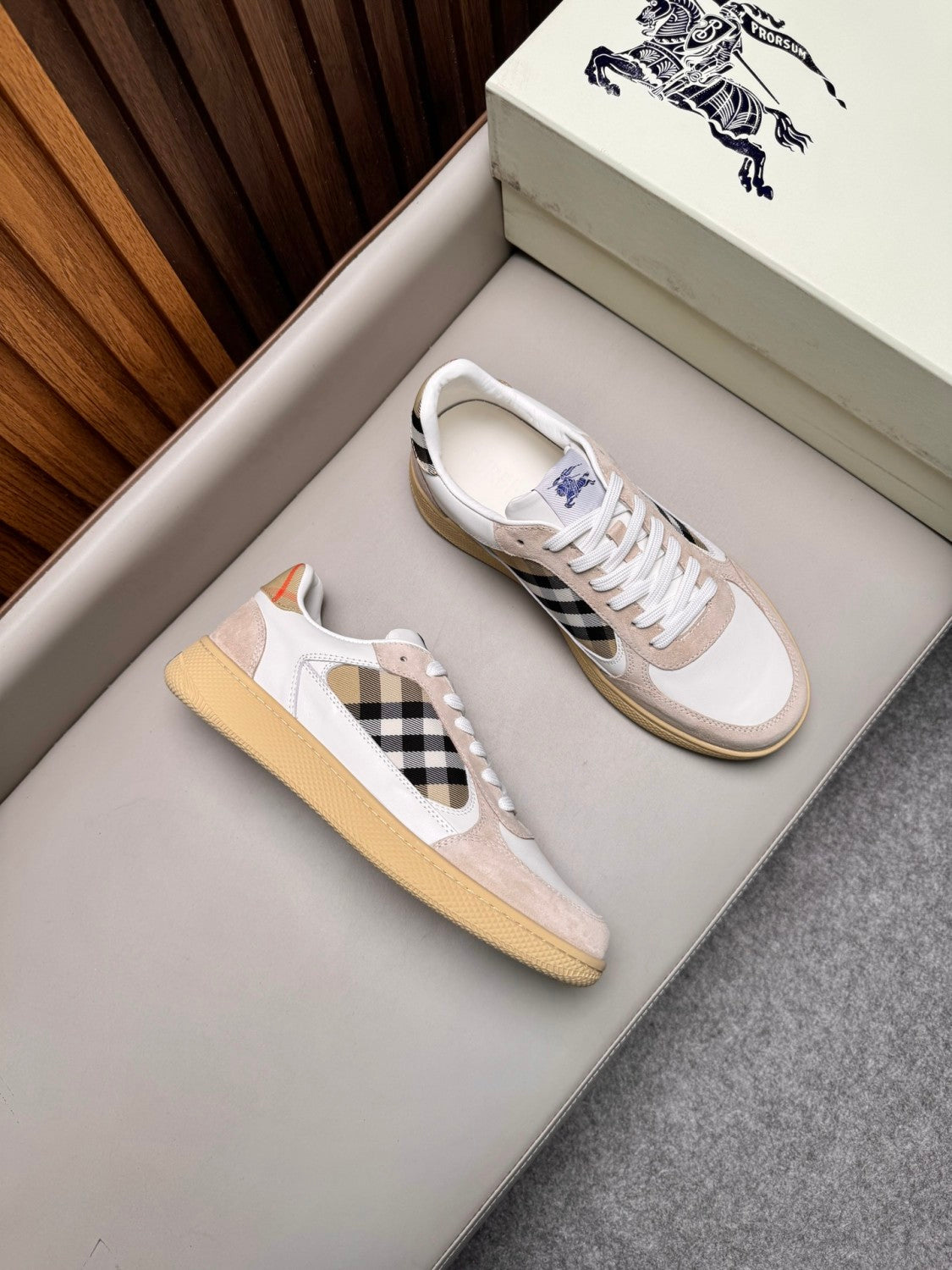 Burberry Leather Suede and Check Terrace Sneakers #385998