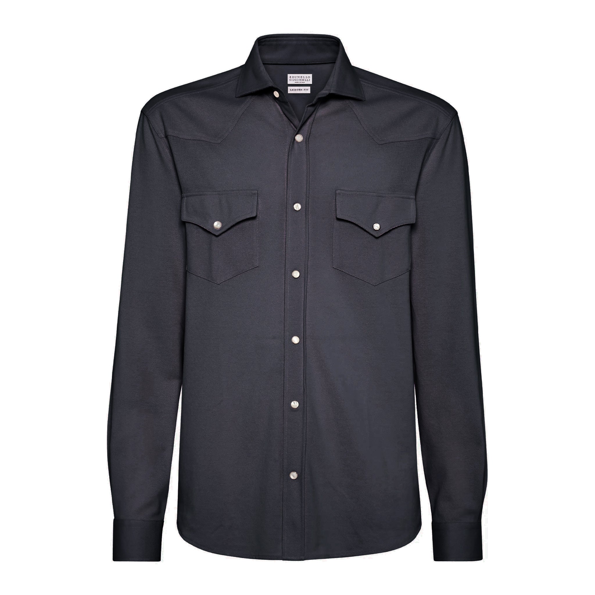 Brunello Cucinelli Men's Spring And Fall Cotton Lapel Solid Color Single-Breasted Chest Pocket Long Sleeve Fitted Shirt Ngvp #1557
