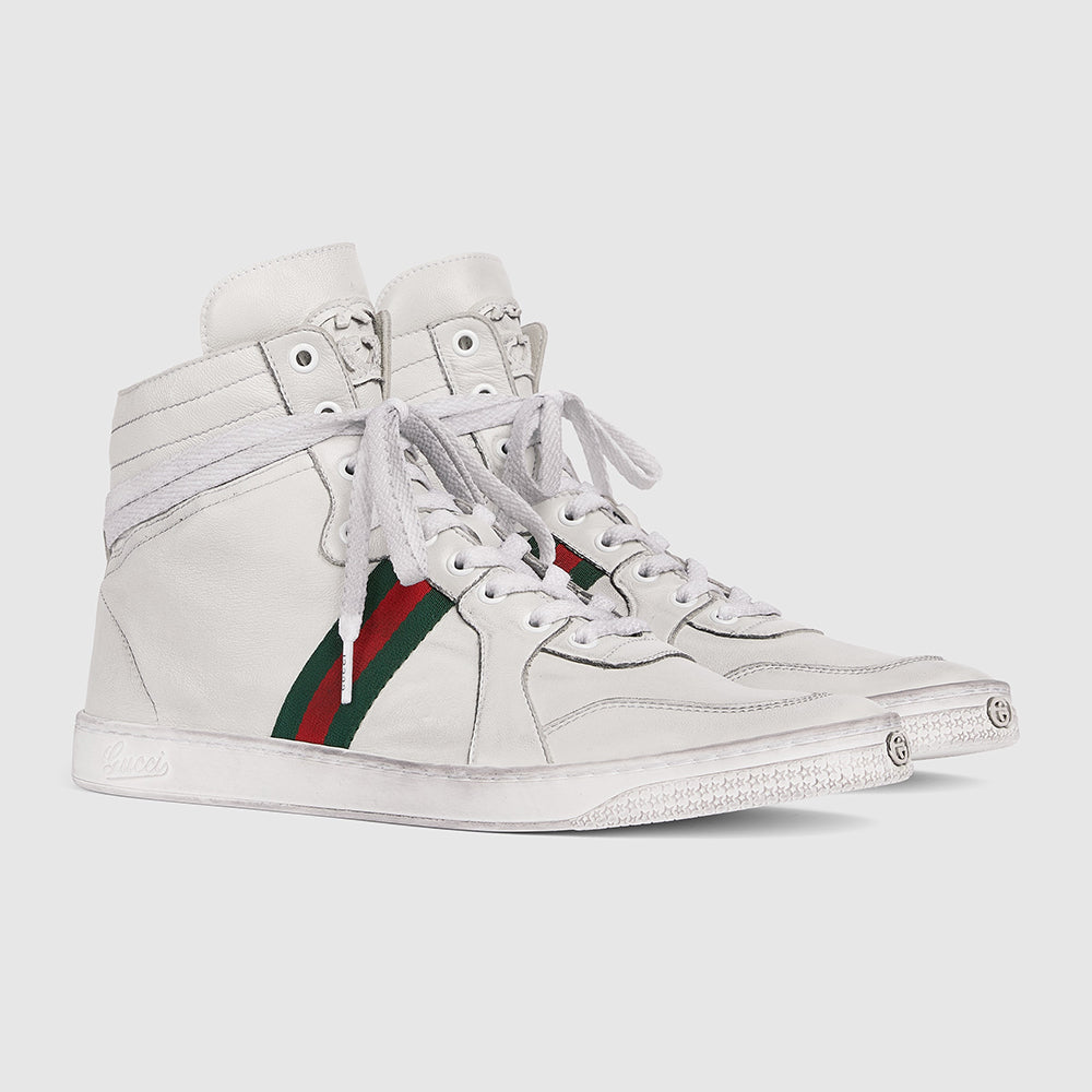 Gucci Men's Stretch High-top Sneaker in White Leather #337175