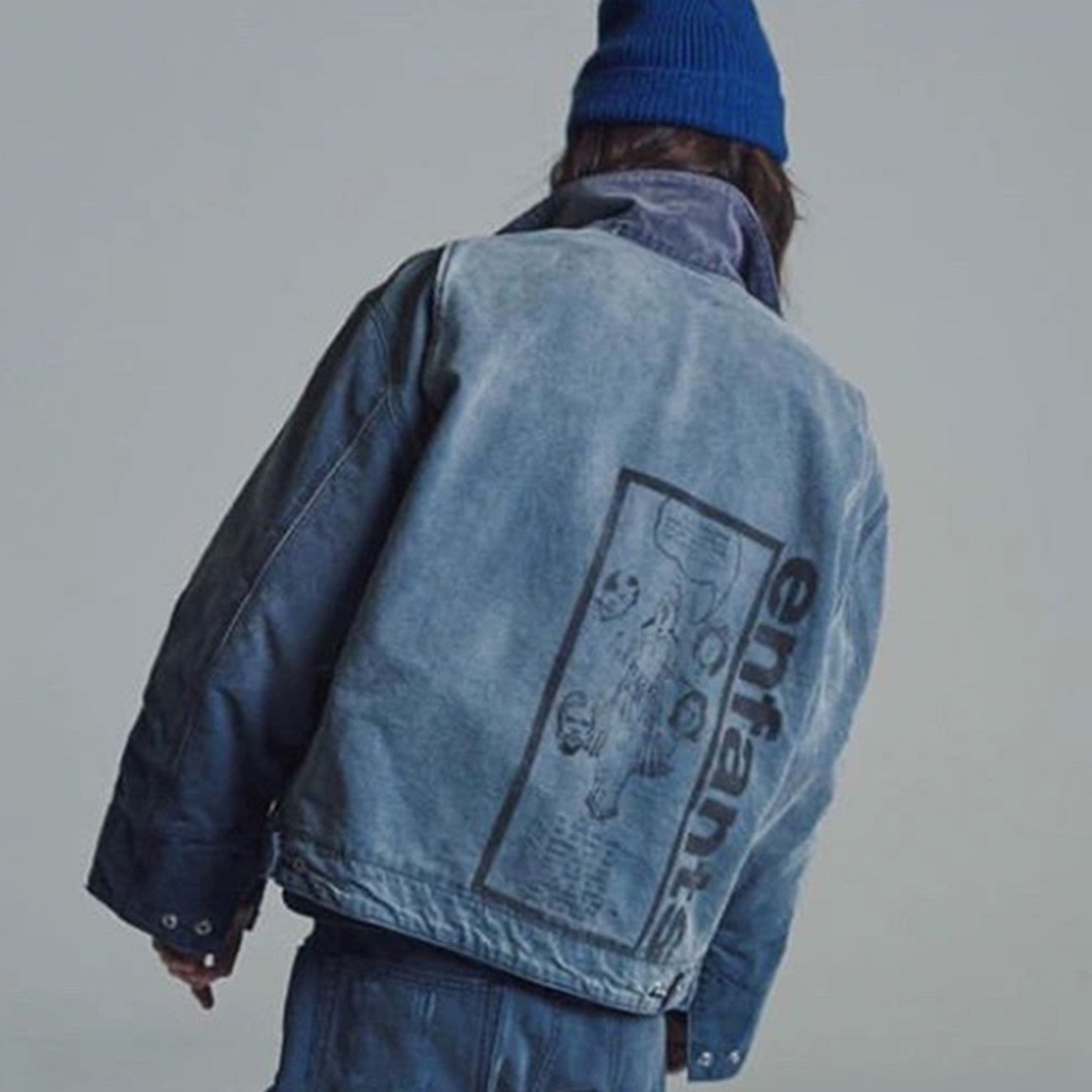 Enfants Riches Deprimes Men's Spring and Autumn Washed Damaged Long sleeved Lapel Blue Loose Work Jacket Ngvp #7918