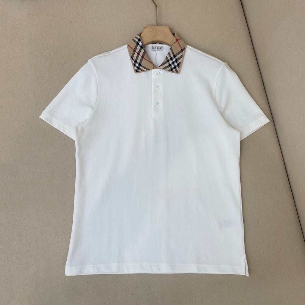 Burberry Men's Summer Check Printed Polo Neck Solid Color Short Sleeve T-Shirt #77499